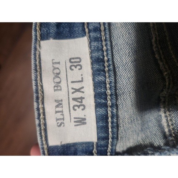 Axel Slim Boot Jeans Mens 34x30 Blue Medium Wash Slim Fit Bootcut Denim Pants - Picture 5 of 10